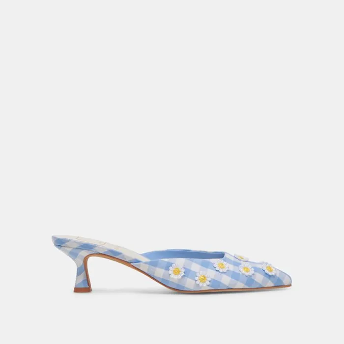 Dolce Vita Lilou Heels White Blue Gingham Women Heels