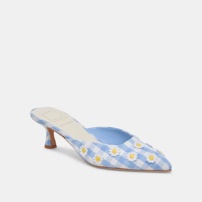 Dolce Vita Lilou Heels White Blue Gingham Women Heels