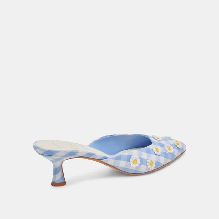 Dolce Vita Lilou Heels White Blue Gingham Women Heels