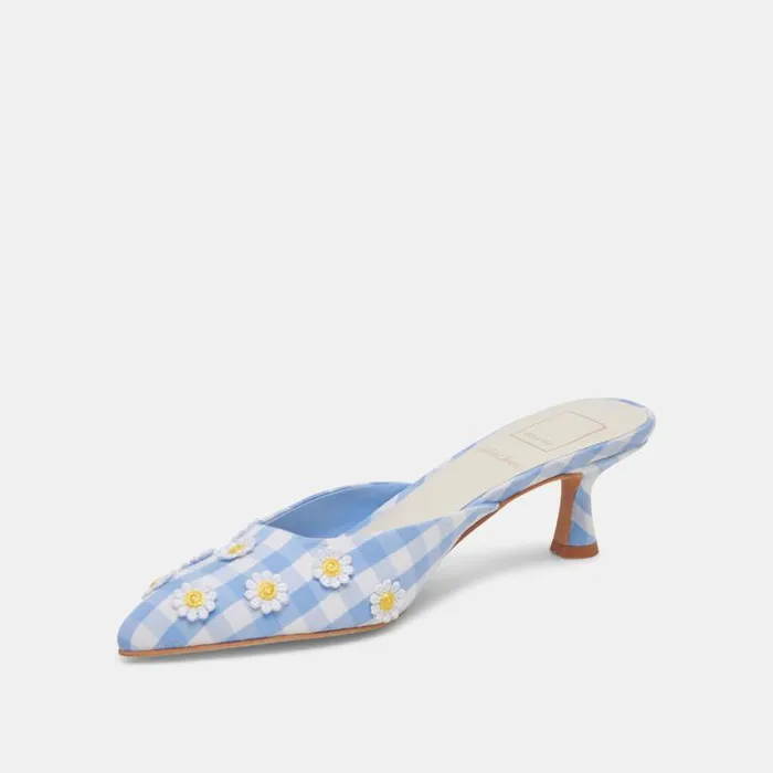 Dolce Vita Lilou Heels White Blue Gingham Women Heels