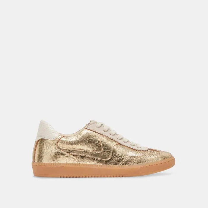 Dolce Vita Notice Wide Sneakers Gold Distressed Leather Women Sneakers