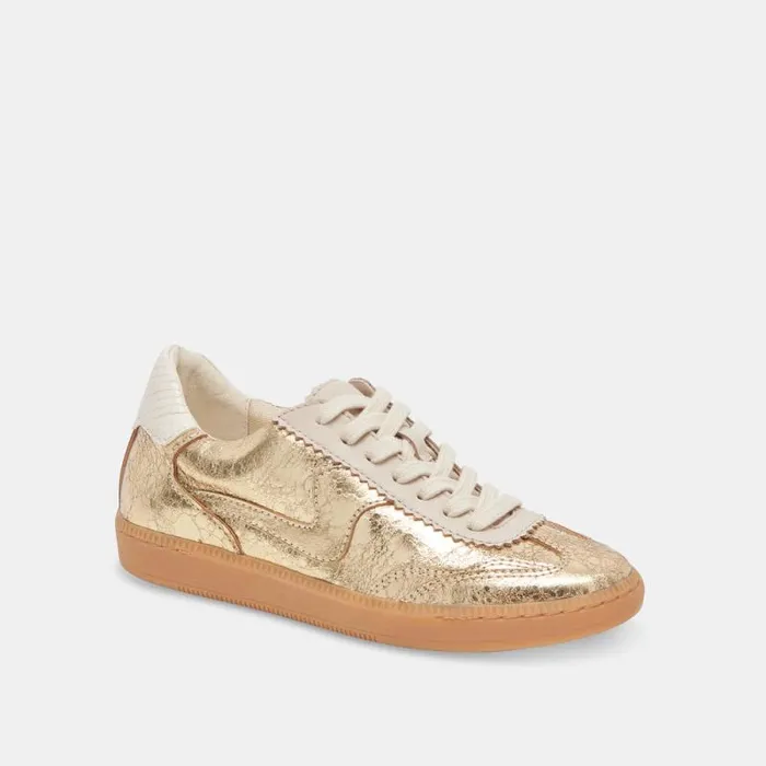 Dolce Vita Notice Wide Sneakers Gold Distressed Leather Women Sneakers