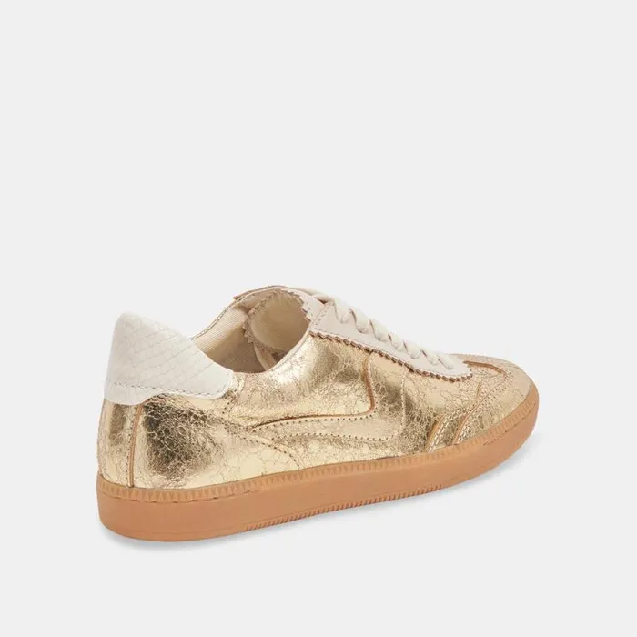 Dolce Vita Notice Wide Sneakers Gold Distressed Leather Women Sneakers