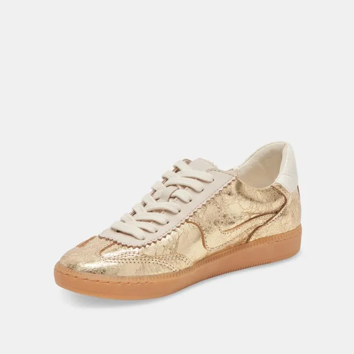 Dolce Vita Notice Wide Sneakers Gold Distressed Leather Women Sneakers