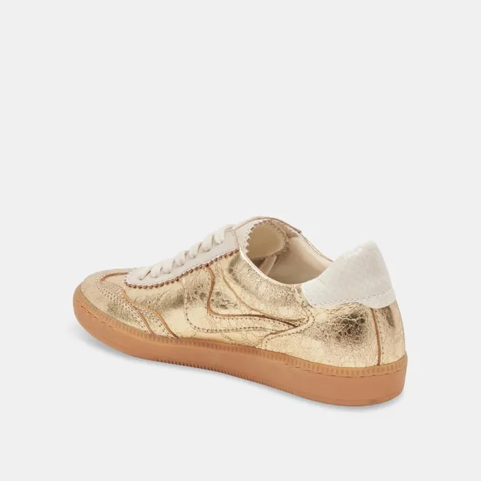 Dolce Vita Notice Wide Sneakers Gold Distressed Leather Women Sneakers