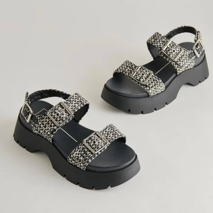 Dolce Vita Palda Sandals Black White Raffia Women Sandals