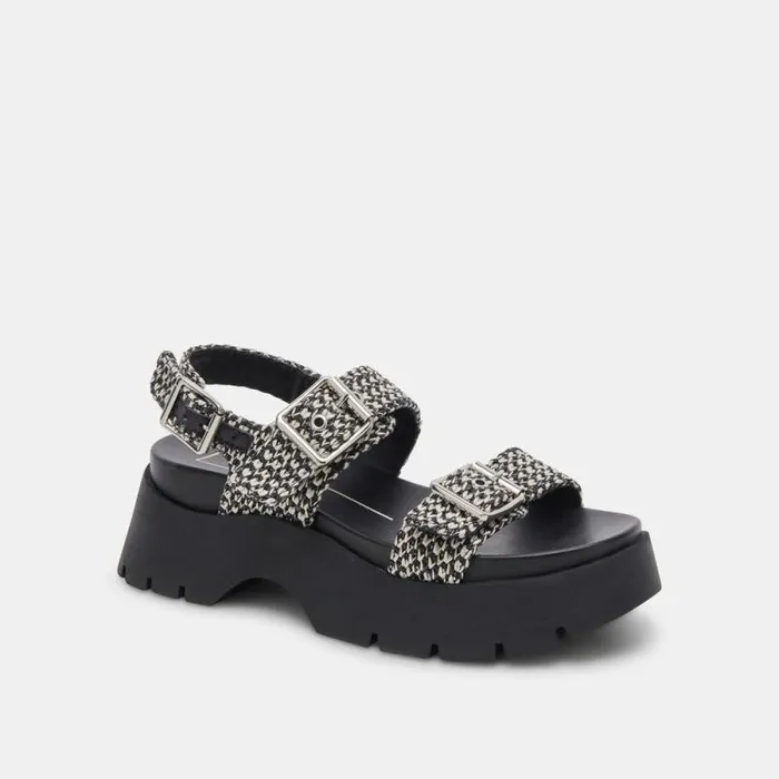 Dolce Vita Palda Sandals Black White Raffia Women Sandals