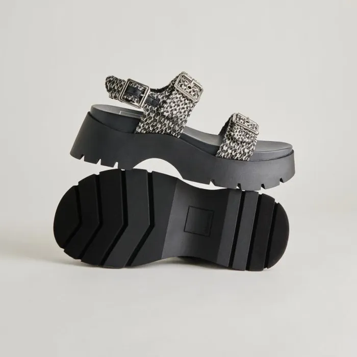 Dolce Vita Palda Sandals Black White Raffia Women Sandals