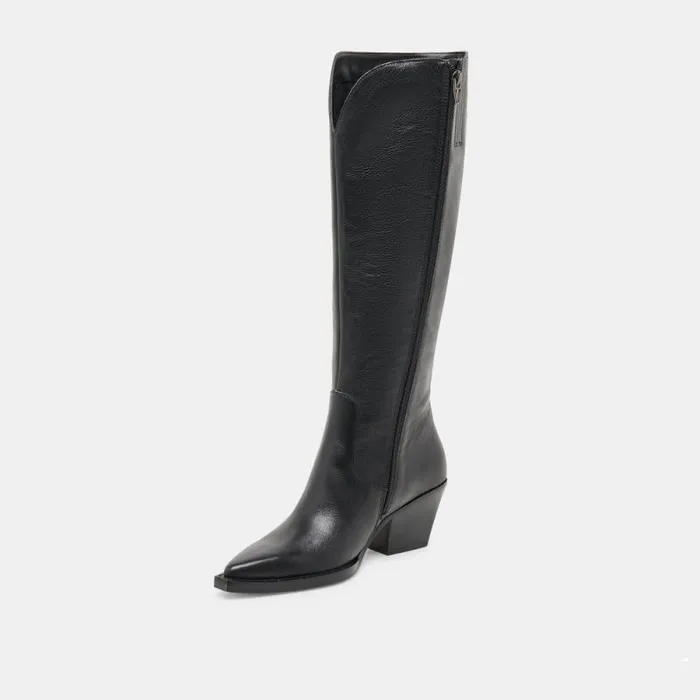 Dolce Vita Raj Wide Calf Boots Black Leather Women Boots and Booties