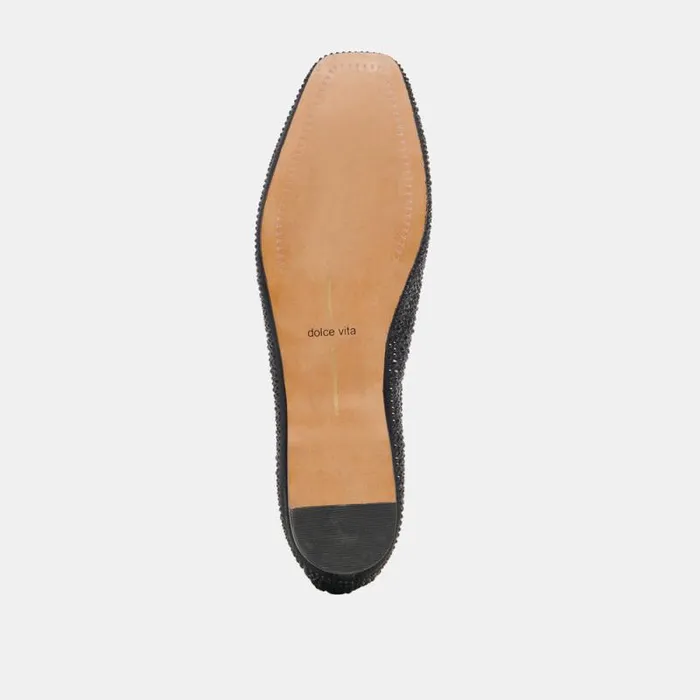Dolce Vita Reyes Crystal Ballet Flats Black Metallic Crystal Women Flats and Loafers