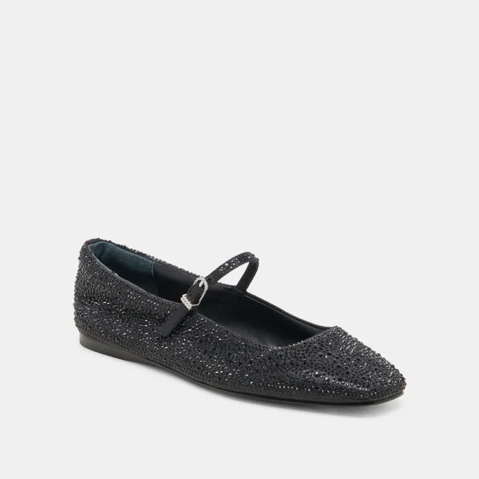 Dolce Vita Reyes Crystal Ballet Flats Black Metallic Crystal Women Flats and Loafers