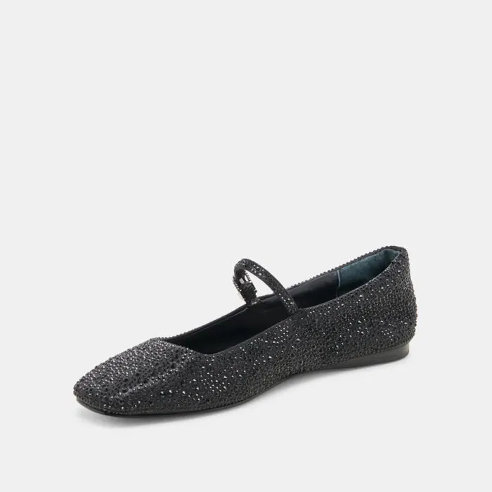 Dolce Vita Reyes Crystal Ballet Flats Black Metallic Crystal Women Flats and Loafers