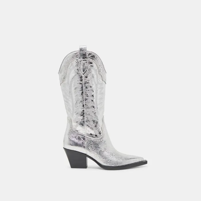 Dolce Vita Ryland Boots Silver Distressed Leather Women Boots and Booties
