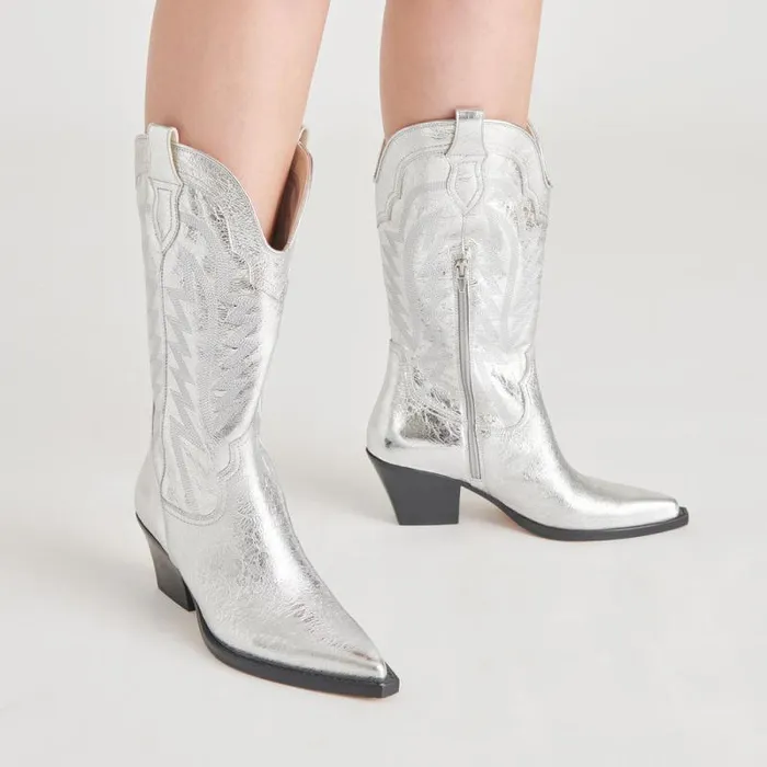 Dolce Vita Ryland Boots Silver Distressed Leather Women Boots and Booties