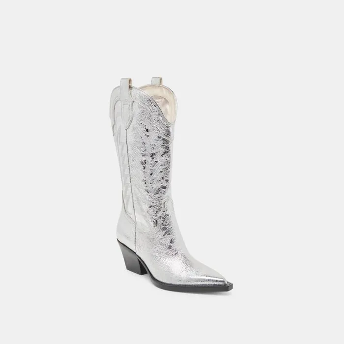 Dolce Vita Ryland Boots Silver Distressed Leather Women Boots and Booties