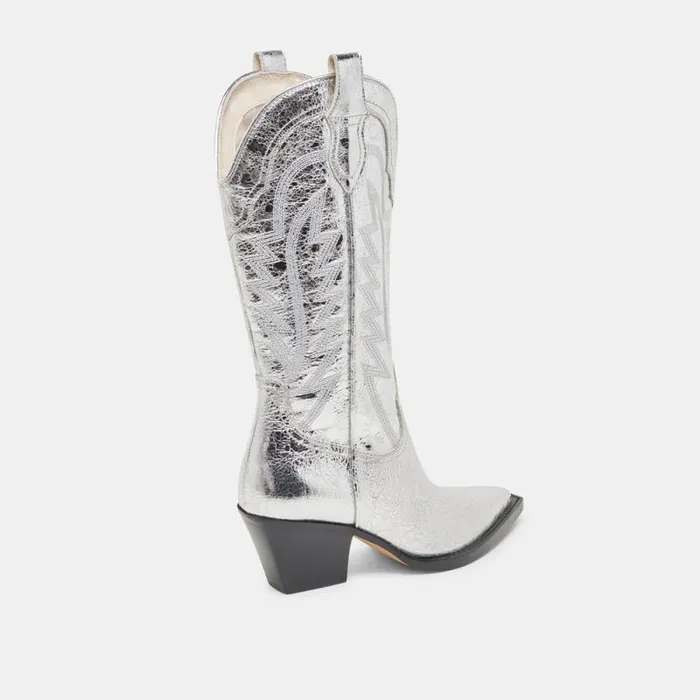 Dolce Vita Ryland Boots Silver Distressed Leather Women Boots and Booties