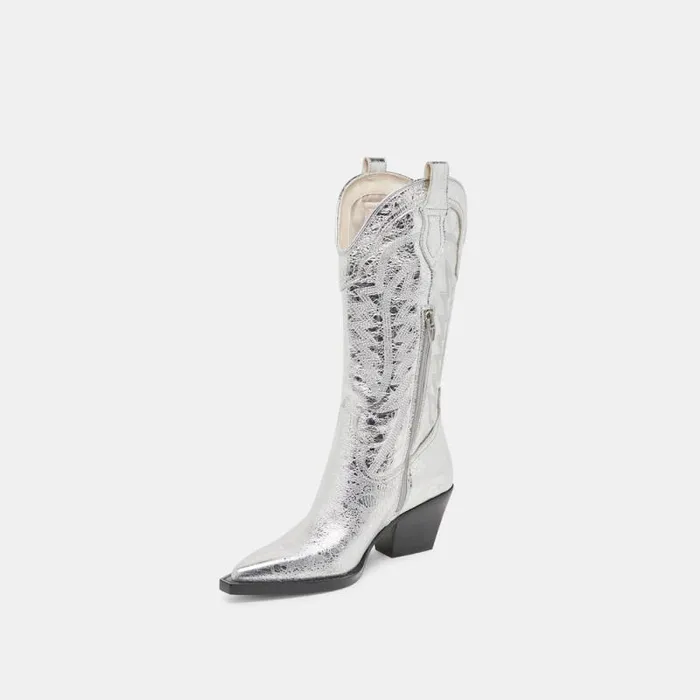 Dolce Vita Ryland Boots Silver Distressed Leather Women Boots and Booties