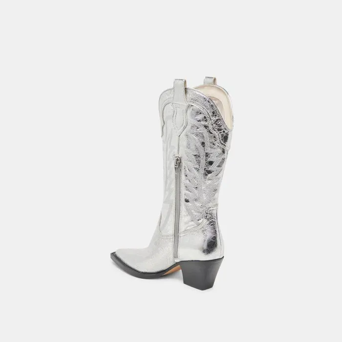Dolce Vita Ryland Boots Silver Distressed Leather Women Boots and Booties