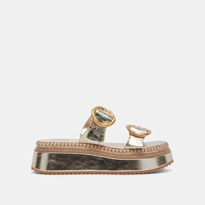 Dolce Vita Rysha Sandals Light Gold Crinkle Patent Women Sandals