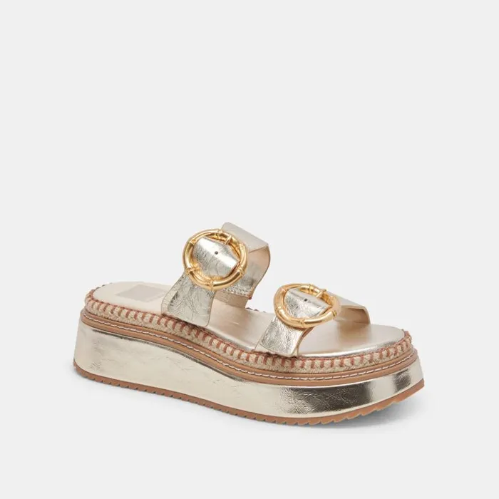 Dolce Vita Rysha Sandals Light Gold Crinkle Patent Women Sandals