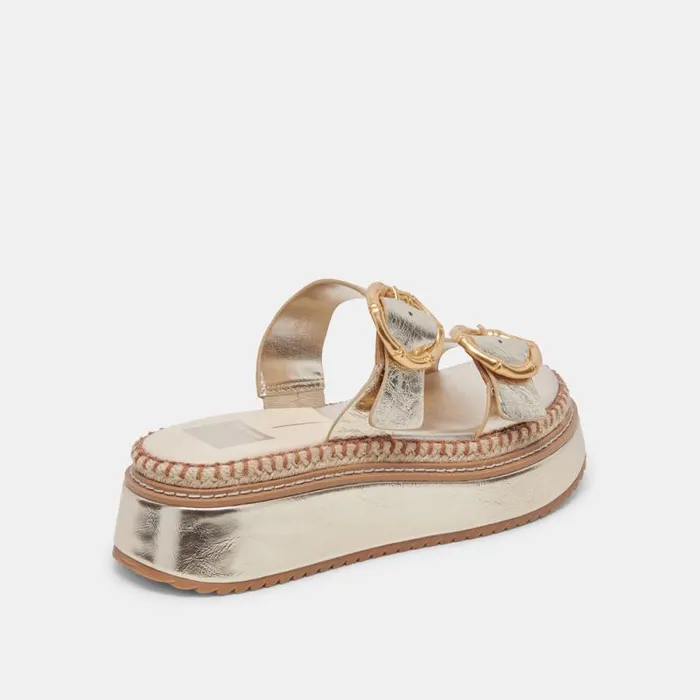 Dolce Vita Rysha Sandals Light Gold Crinkle Patent Women Sandals