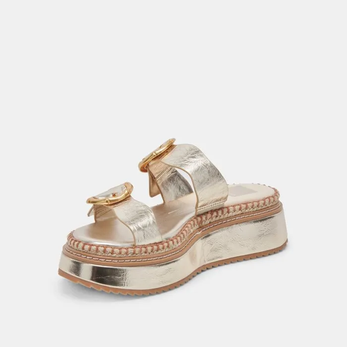 Dolce Vita Rysha Sandals Light Gold Crinkle Patent Women Sandals