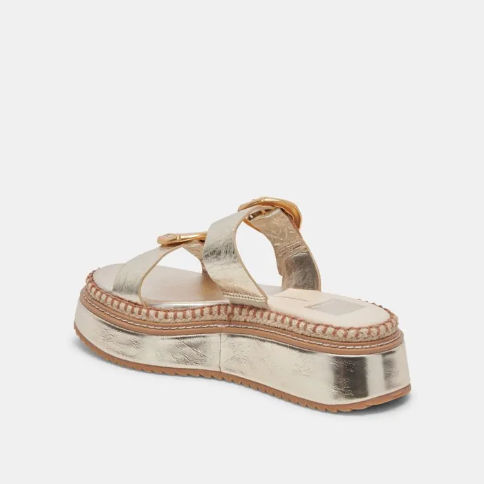 Dolce Vita Rysha Sandals Light Gold Crinkle Patent Women Sandals