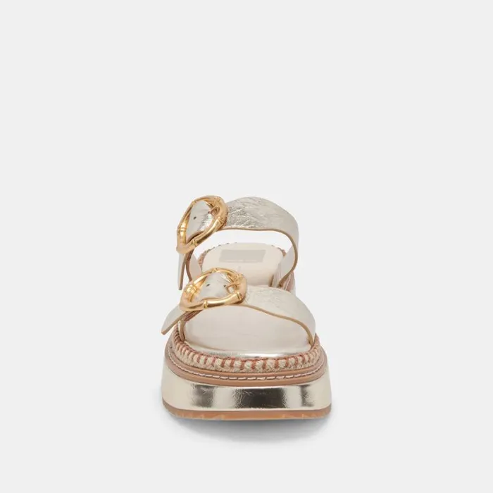 Dolce Vita Rysha Sandals Light Gold Crinkle Patent Women Sandals