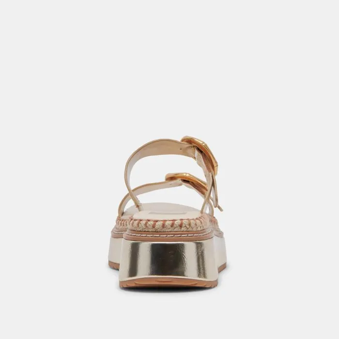 Dolce Vita Rysha Sandals Light Gold Crinkle Patent Women Sandals