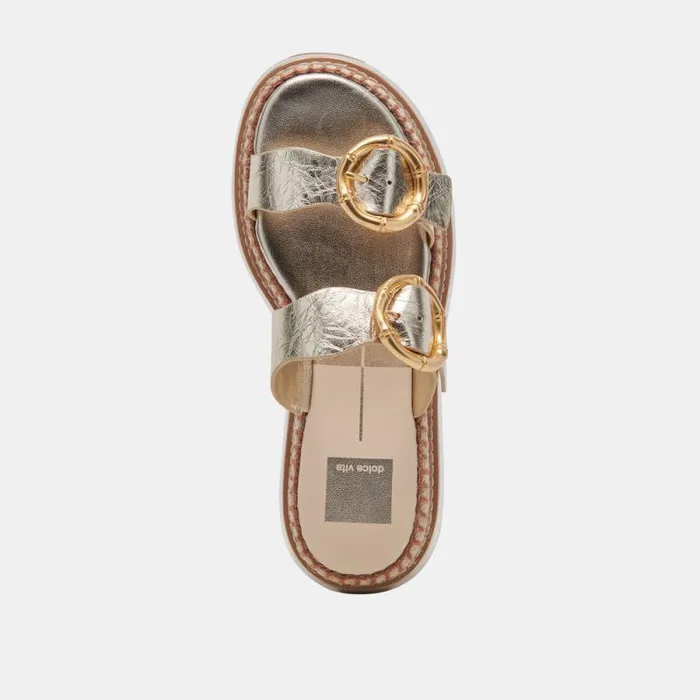 Dolce Vita Rysha Sandals Light Gold Crinkle Patent Women Sandals