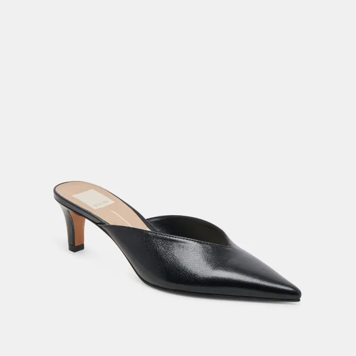 Dolce Vita Sarina Heels Midnight Crinkle Patent Women Mules and Clogs