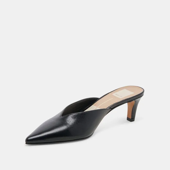 Dolce Vita Sarina Heels Midnight Crinkle Patent Women Mules and Clogs