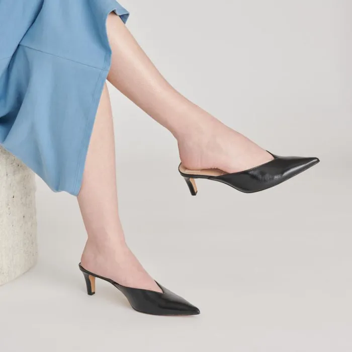 Dolce Vita Sarina Heels Midnight Crinkle Patent Women Mules and Clogs