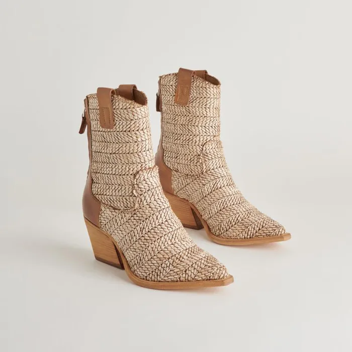 Dolce Vita Texin Booties Brown Multi Raffia Women Boots and Booties