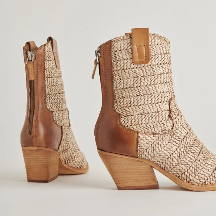 Dolce Vita Texin Booties Brown Multi Raffia Women Boots and Booties