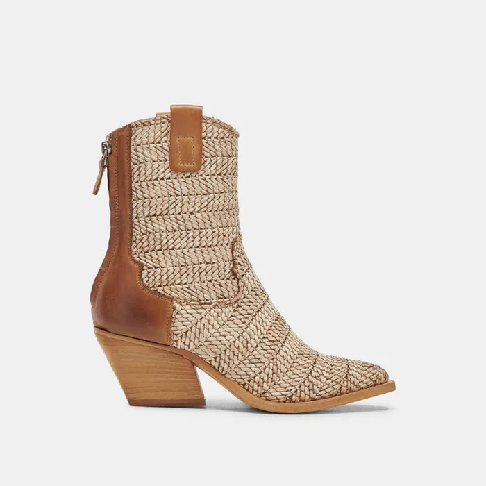Dolce Vita Texin Booties Brown Multi Raffia Women Boots and Booties