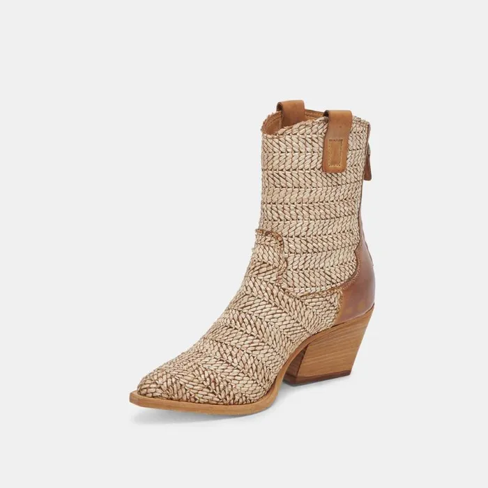Dolce Vita Texin Booties Brown Multi Raffia Women Boots and Booties