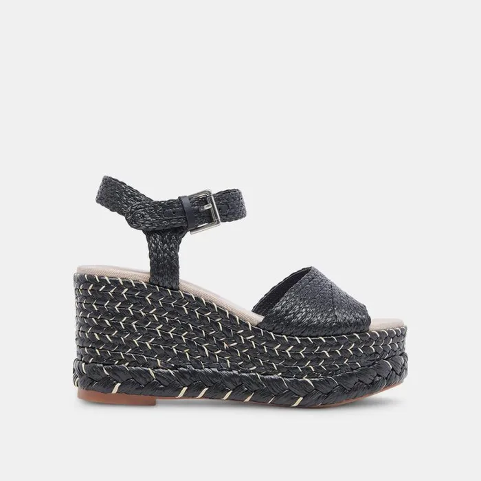 Dolce Vita Tiago Wedges Black Raffia Women Sandals