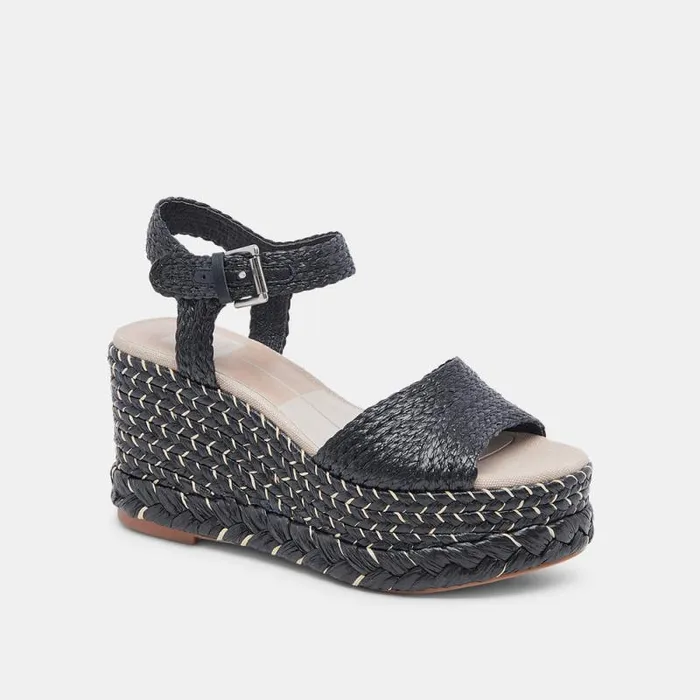 Dolce Vita Tiago Wedges Black Raffia Women Sandals
