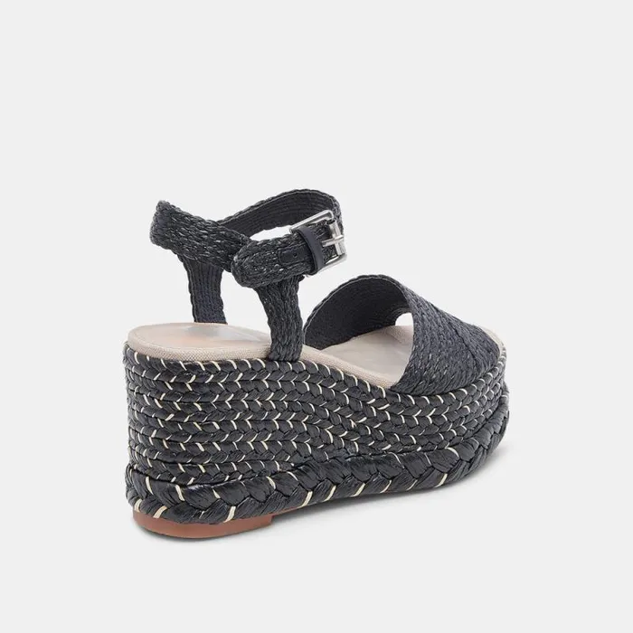 Dolce Vita Tiago Wedges Black Raffia Women Sandals