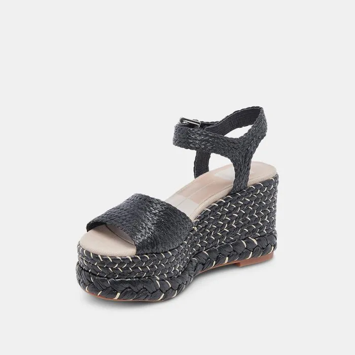 Dolce Vita Tiago Wedges Black Raffia Women Sandals