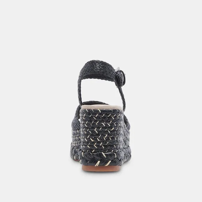 Dolce Vita Tiago Wedges Black Raffia Women Sandals