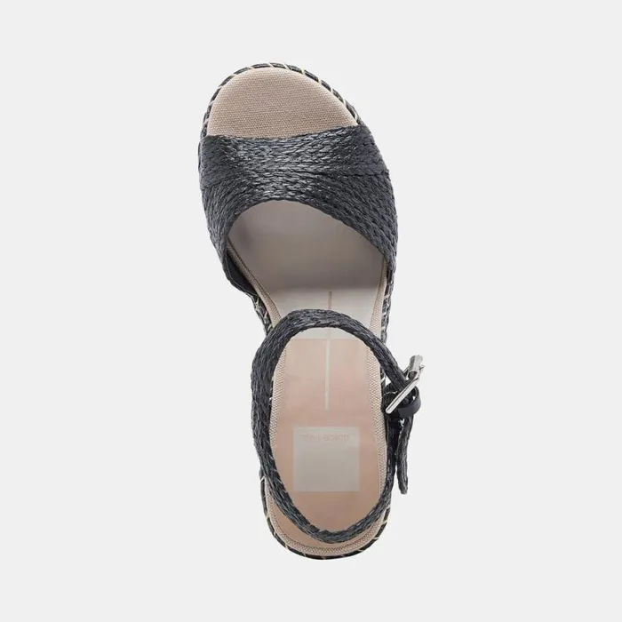 Dolce Vita Tiago Wedges Black Raffia Women Sandals