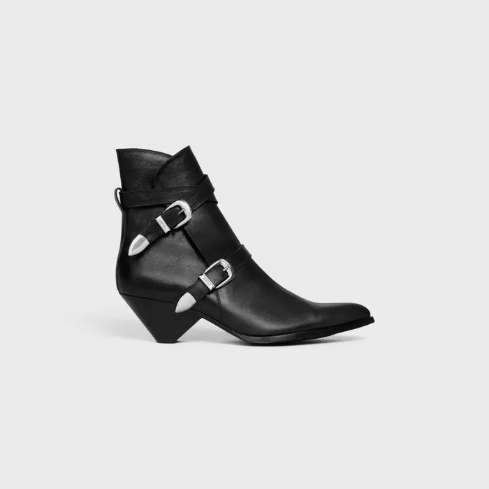 Double Buckle Zipped Conique Boot In Shiny Calfskin Black Men CELINE BOOTS