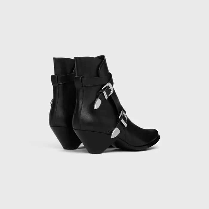 Double Buckle Zipped Conique Boot In Shiny Calfskin Black Men CELINE BOOTS
