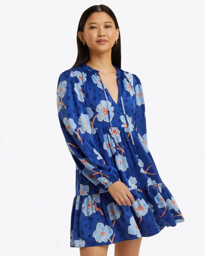 Draper James Dresses Women Connie Long Sleeve Mini Dress In Printed Dot Jacquard Draper James Dresses Women Connie Long Sleeve Mini Dress In Printed Dot Jacquard