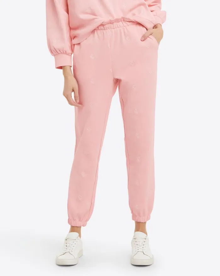 Draper James Lounge and Pajamas Women Bobbie Sweatpants In Pink Embroidered Viola Draper James Lounge and Pajamas Women Bobbie Sweatpants In Pink Embroidered Viola