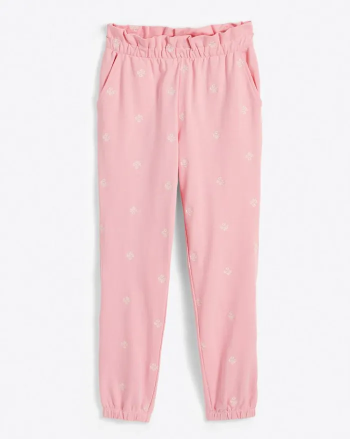 Draper James Lounge and Pajamas Women Bobbie Sweatpants In Pink Embroidered Viola