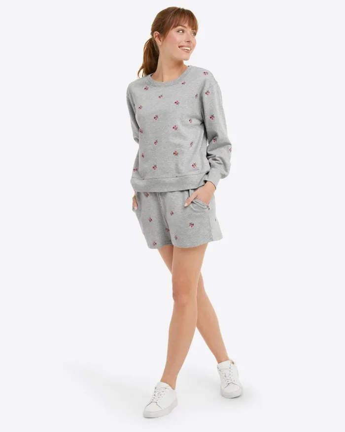 Draper James Lounge and Pajamas Women Natalie Sweat Shorts In Embroidered Viola