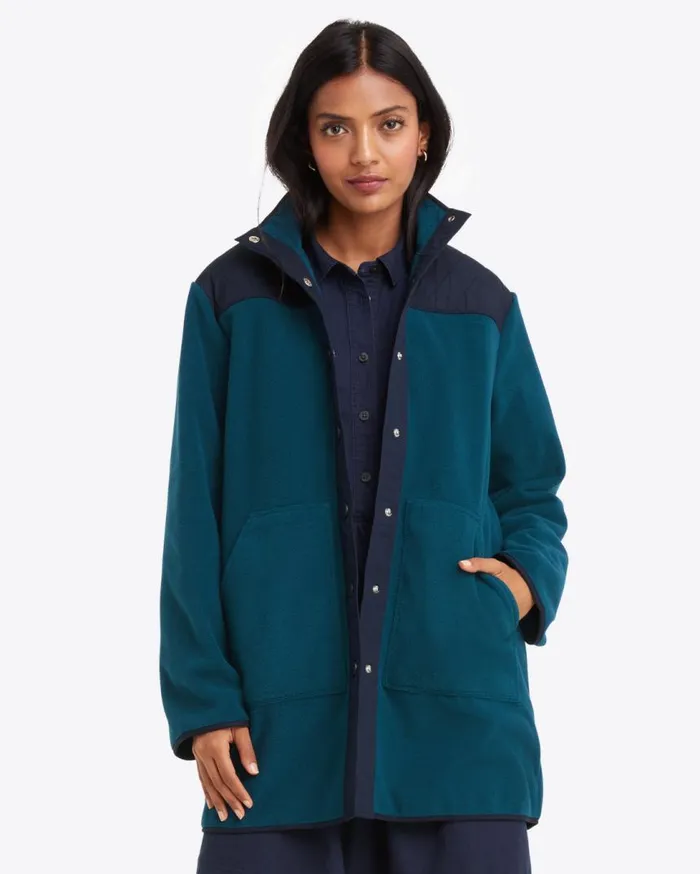 Draper James Tops Women Button Down Fleece Coat In Teal
